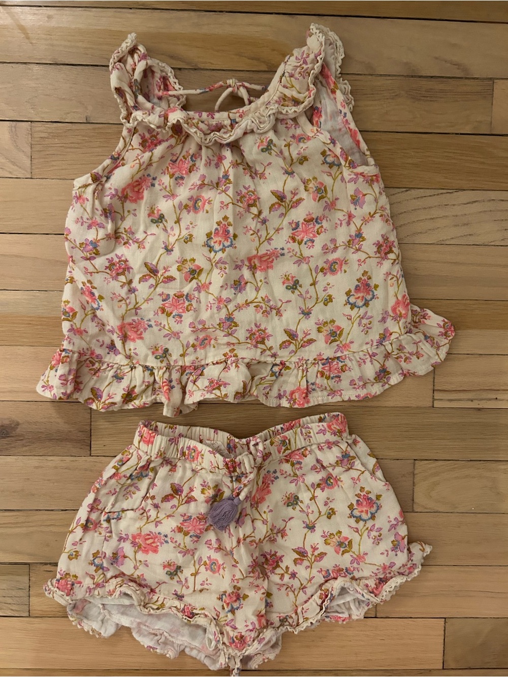 Kids Floral Cream Two-Piece Matching Set - Tank Top & Shorts